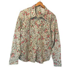 Ladies Large Floral Button-Up Shirt 65% Polyester 35% Cotton Cilantro Color